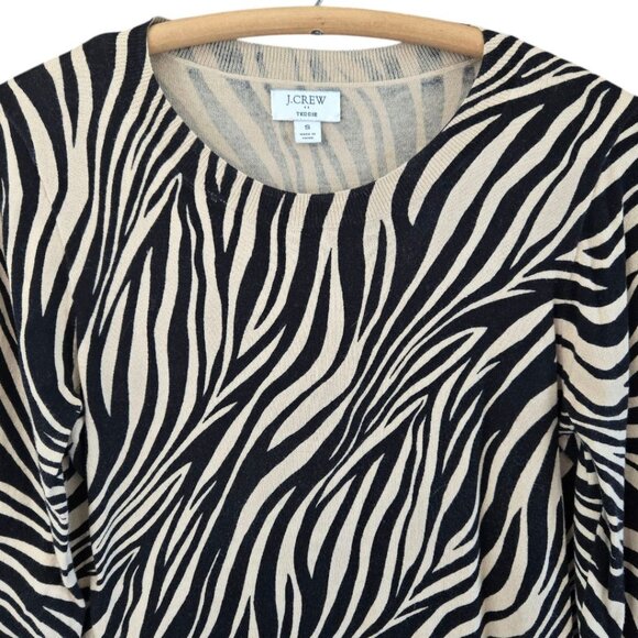J.Crew Teddie Womens Small Zebra Print Sweater Cotton Crewneck Beige & Black - Picture 4 of 7
